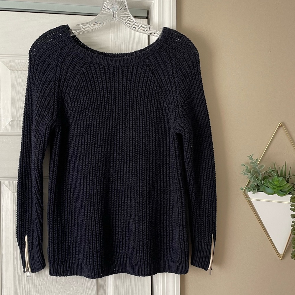 Ann Taylor Navy Blue Sweater w/ Sleeve Zipper